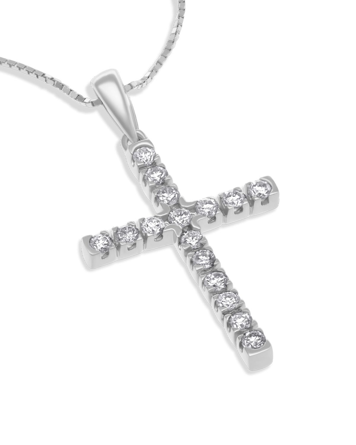 SURAJ-564B-D DIJE DE CRUZ EN ORO BLANCO 14K CON CADENA CON 26PTS DE DIAMANTE