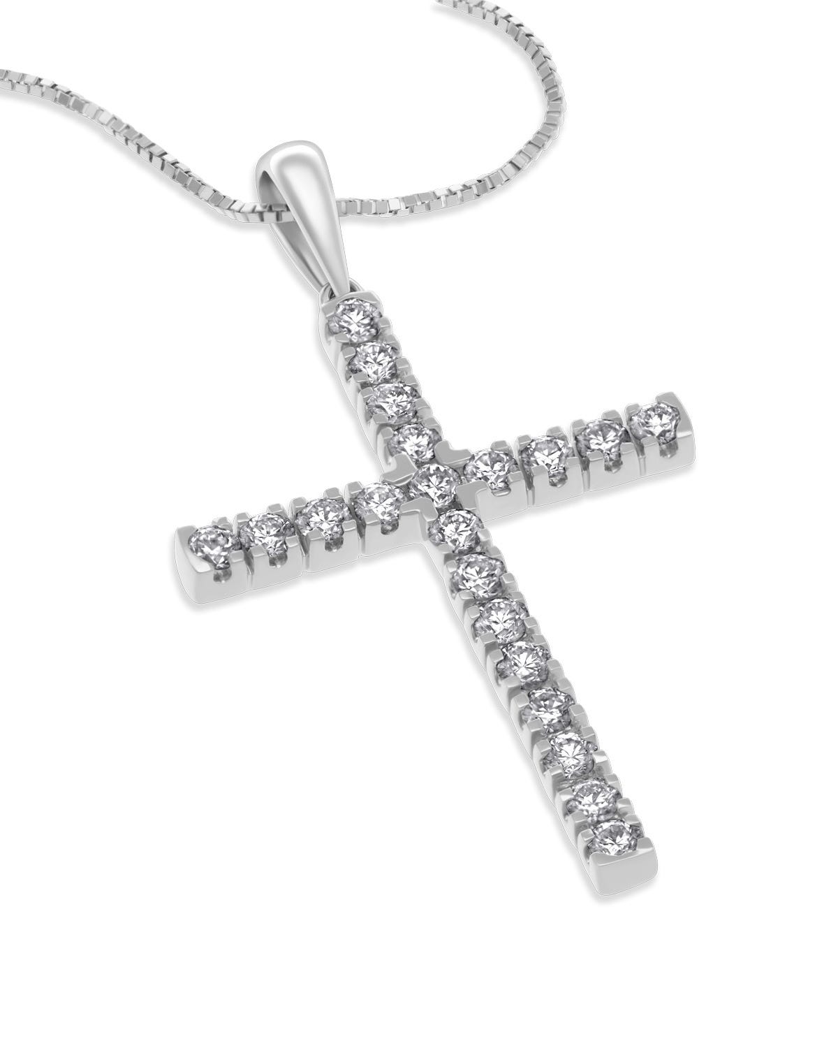 SURAJ-567B-D DIJE DE CRUZ EN ORO BLANCO 14K CON CADENA CON 54PTS DE DIAMANTE