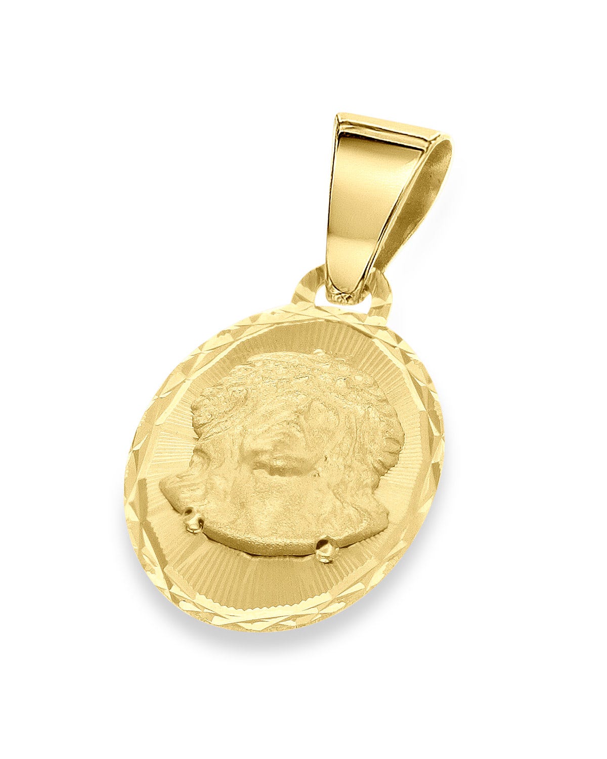 FONJ12-DR1 MEDALLA OVALADA ORO AMARILLO 14K DIVINO ROSTRO 12MM