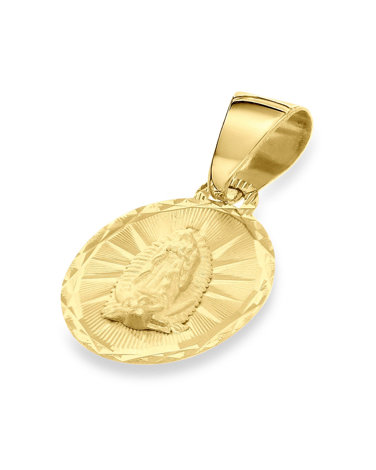 FONJ12-VG1 MEDALLA OVALADA ORO AMARILLO 14K VIRGEN DE GUADALUPE 12MM