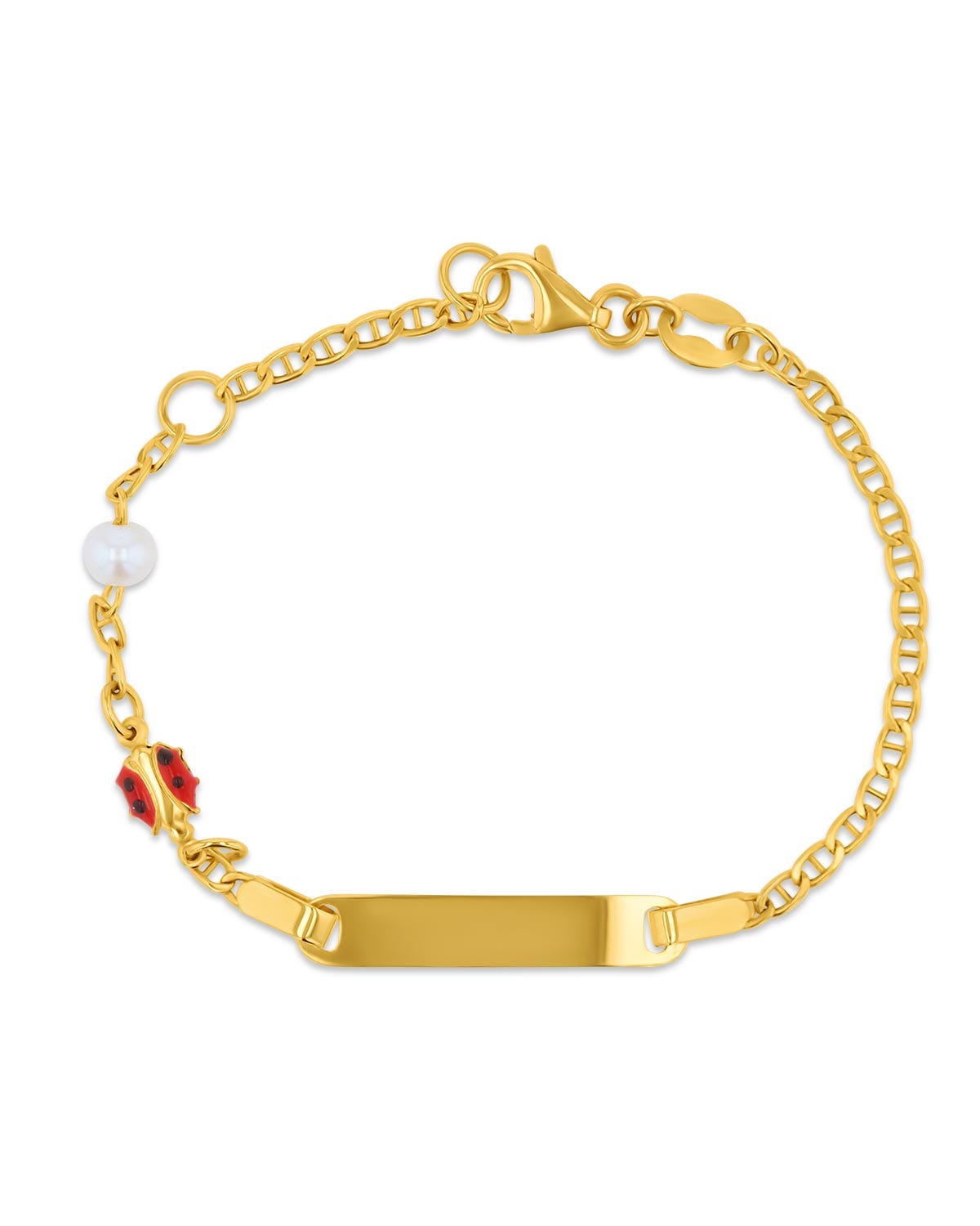 Esclava infantil de oro amarillo 14K con catarina y perla
