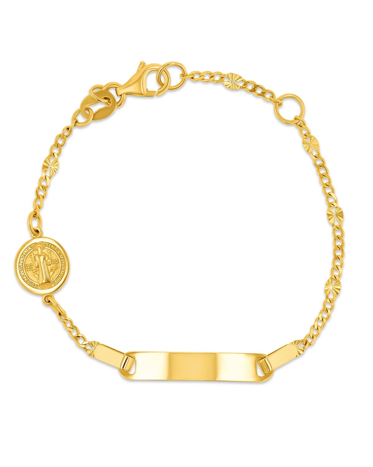Esclava de oro amarillo 14K con figura de San Benito