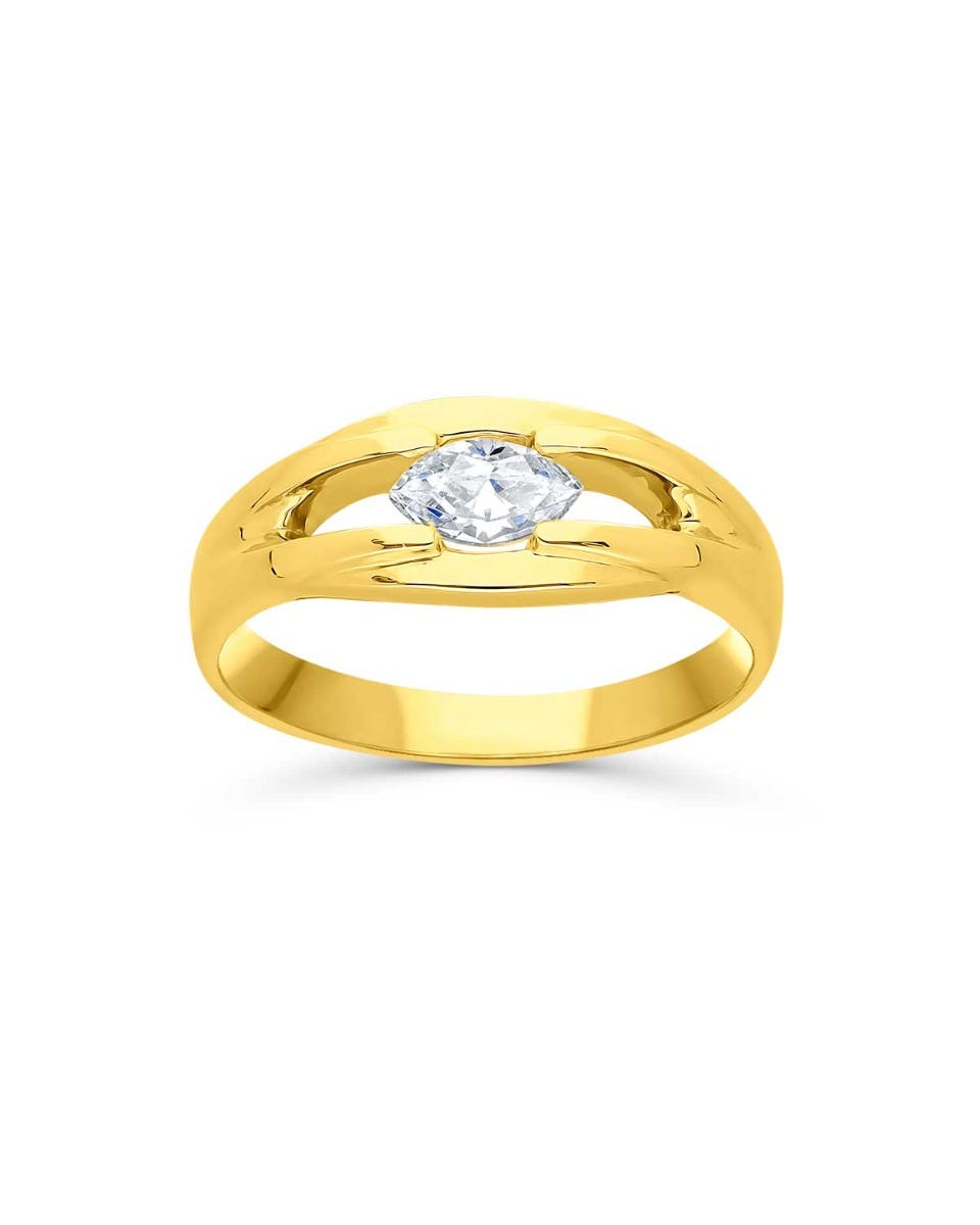 anillo de compromiso unisex de oro amarillo con diamante
