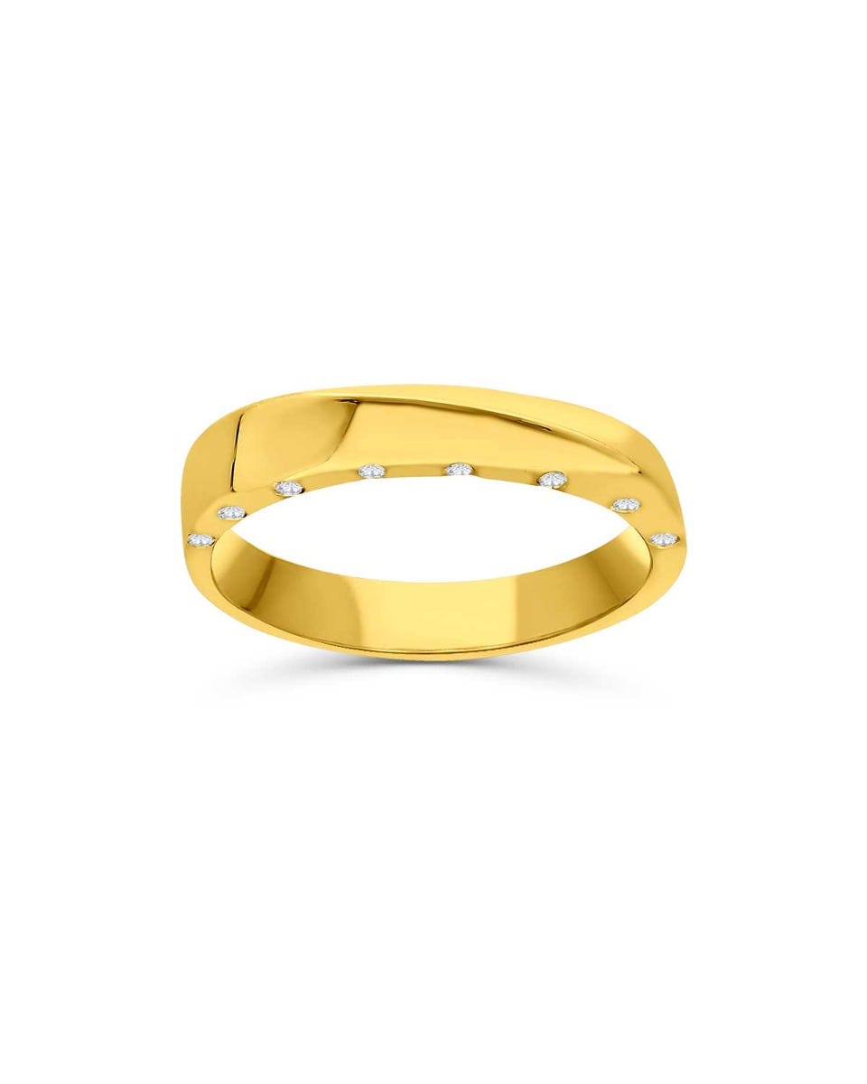 anillo unisex de compromiso para mujer y hombre hecho de oro amarillo e incrustado con un diamante
