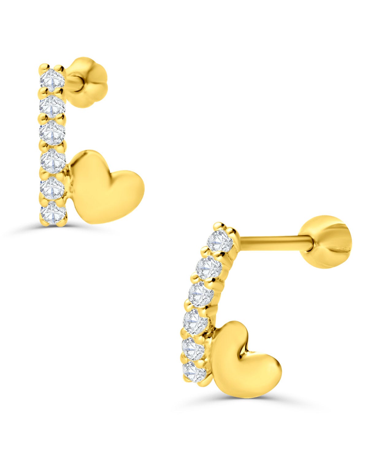 aretes de oro amarillo 14 Kilates con corazón y zirconias 