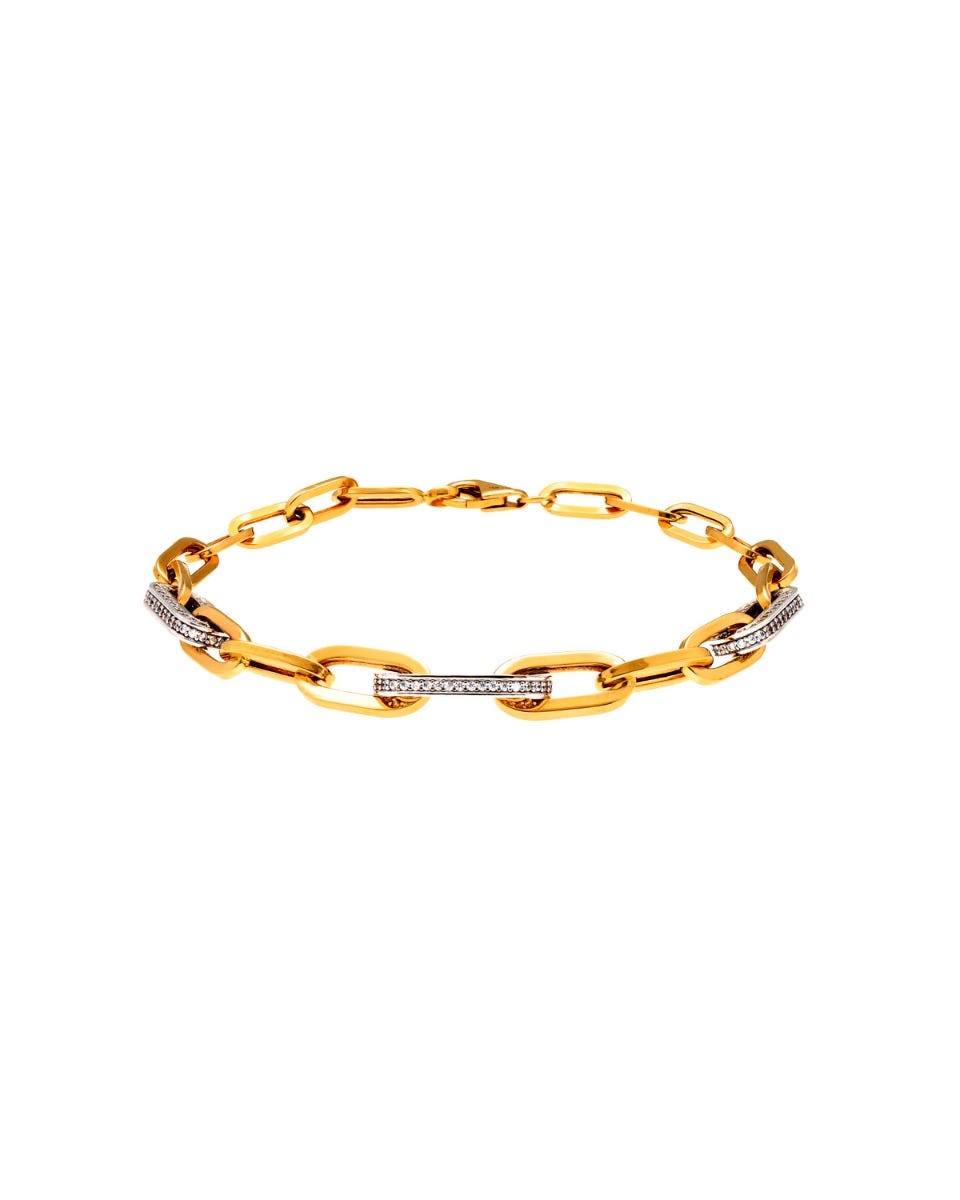Pulsera de oro amarillo y blanco 14k con zirconias de 22 cm de largo 
