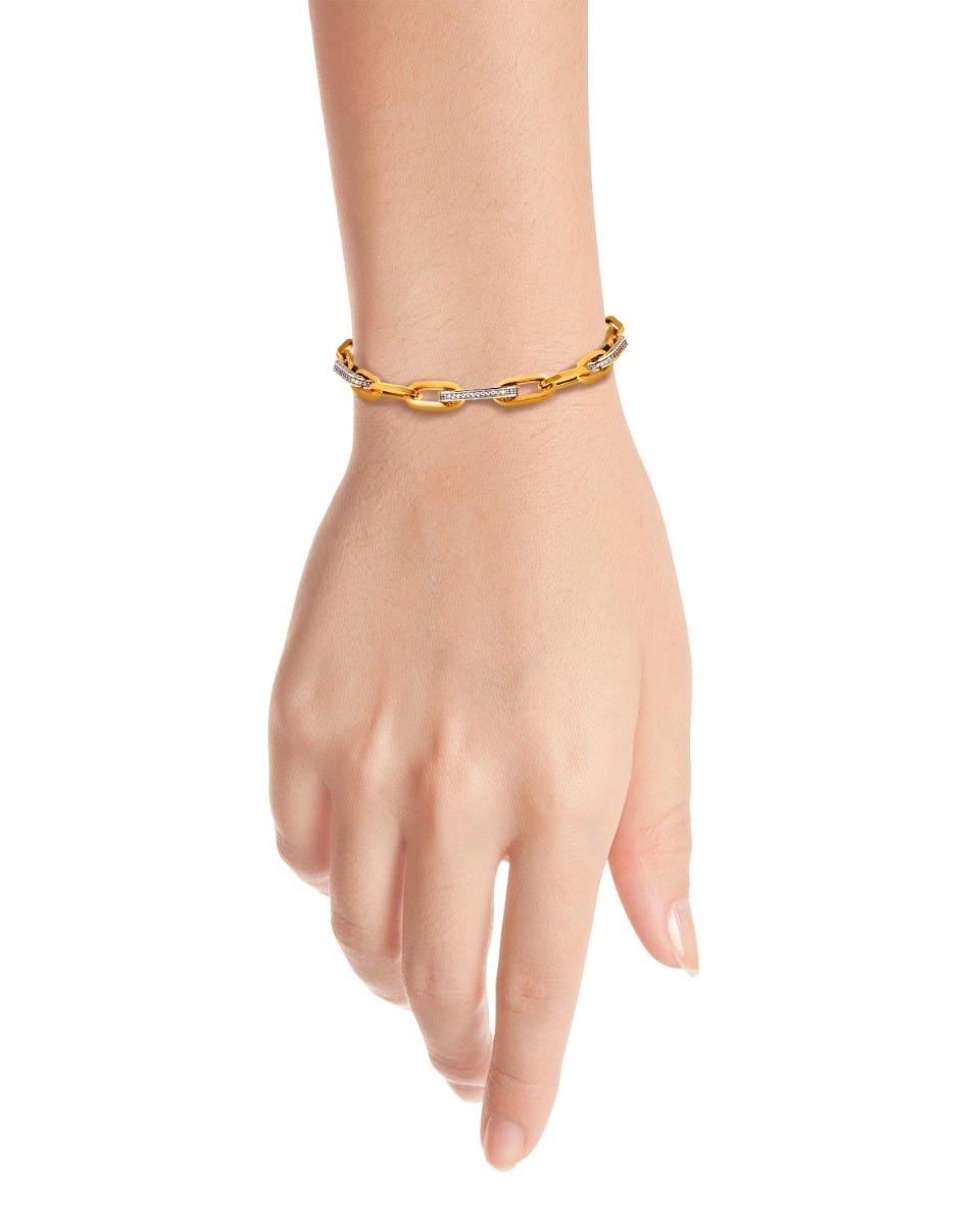 Pulsera de oro amarillo y blanco 14k con zirconias de 22 cm de largo 
