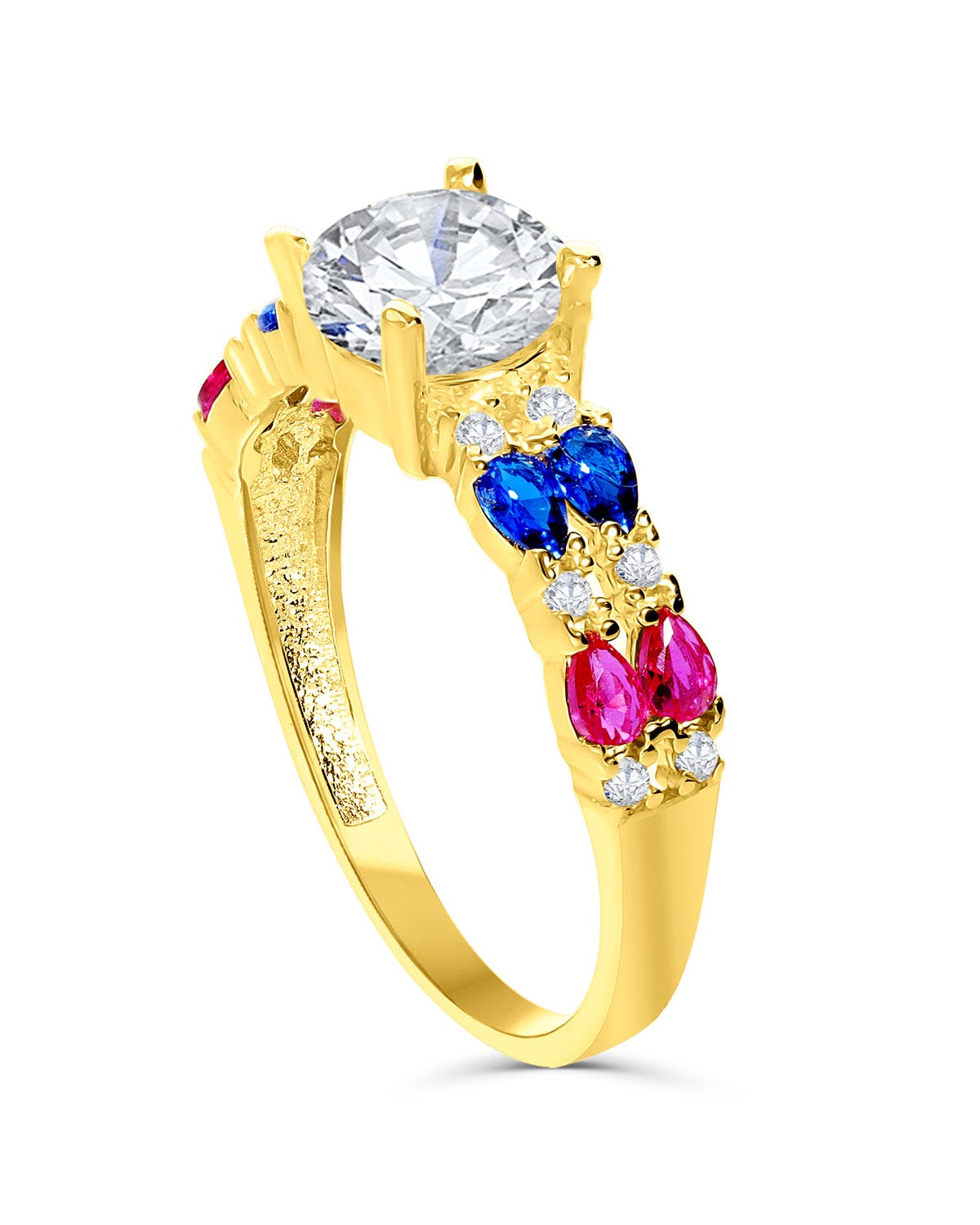 Anillo hecho de oro amarillo 14K con zirconias rosas