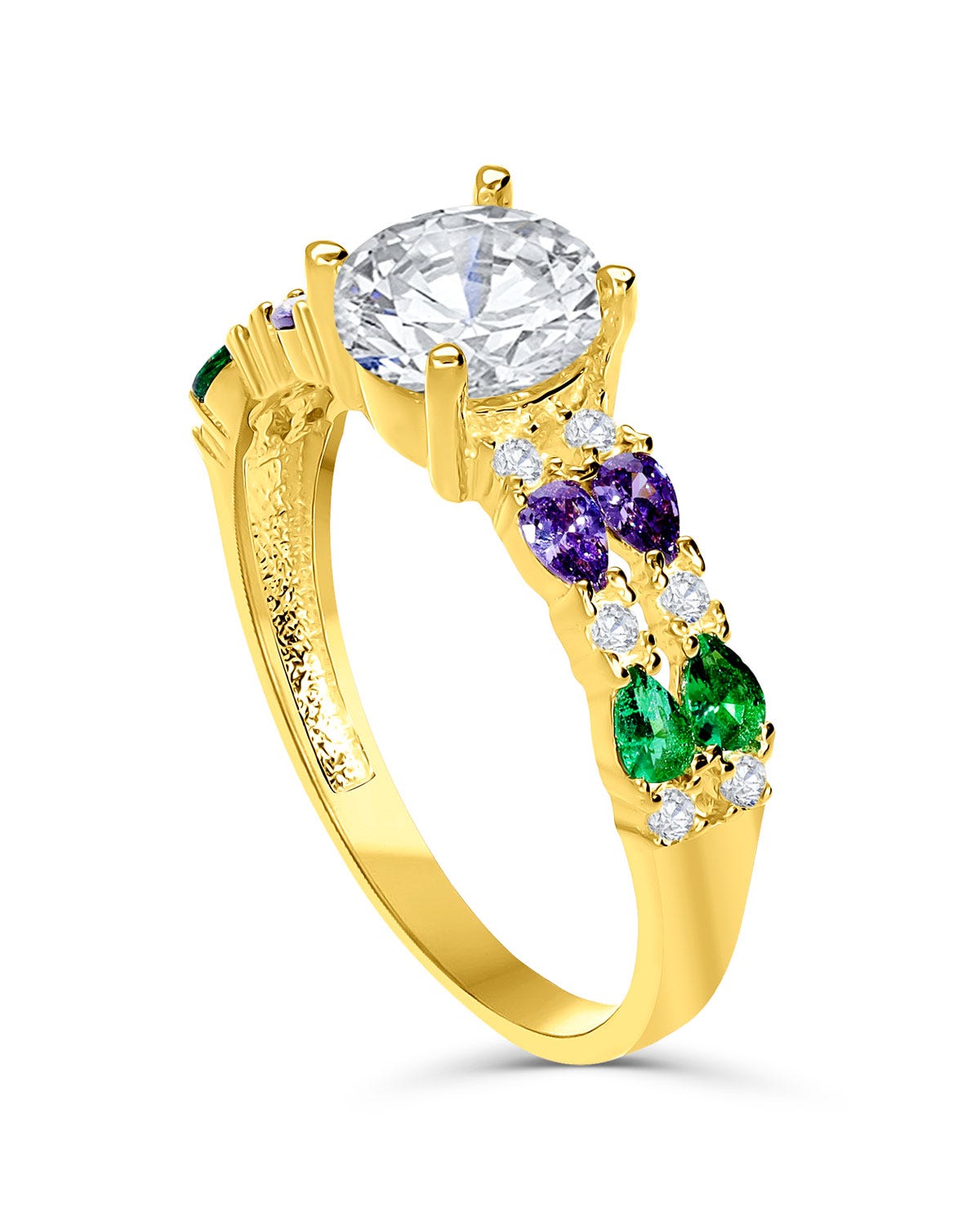 Anillo hecho de oro amarillo 14K con zirconias blancas