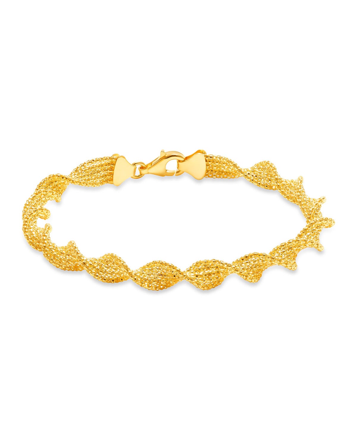 Pulsera de oro amarillo 14K con alambre retorcido y cuentas de oro