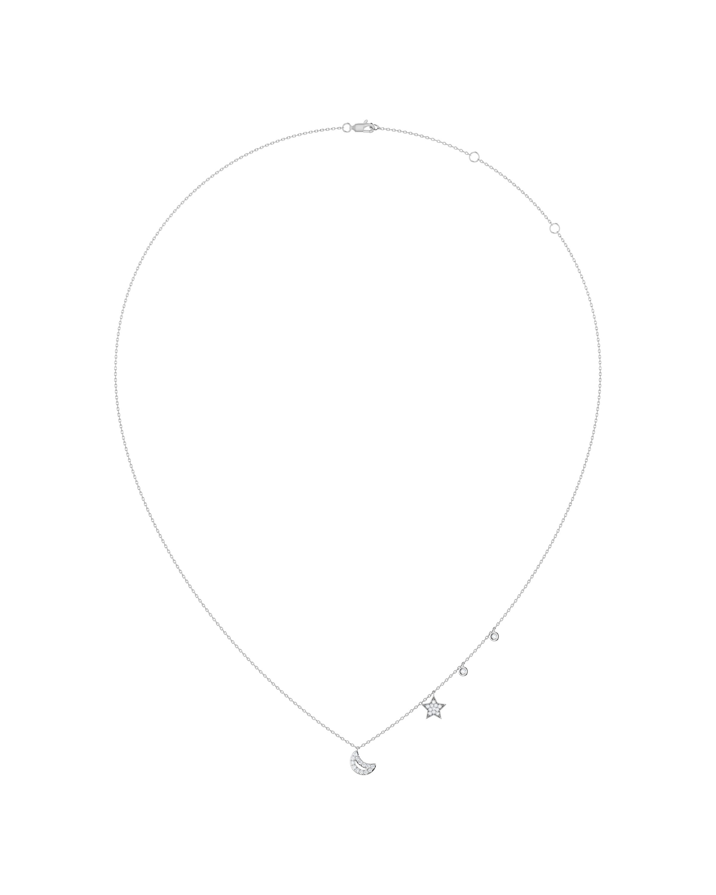 SURAJ-148-G GARGANTILLA LUNA Y ESTRELLA DE ORO BLANCO 45CM 14K CON 14PTS DE DIAMANTE