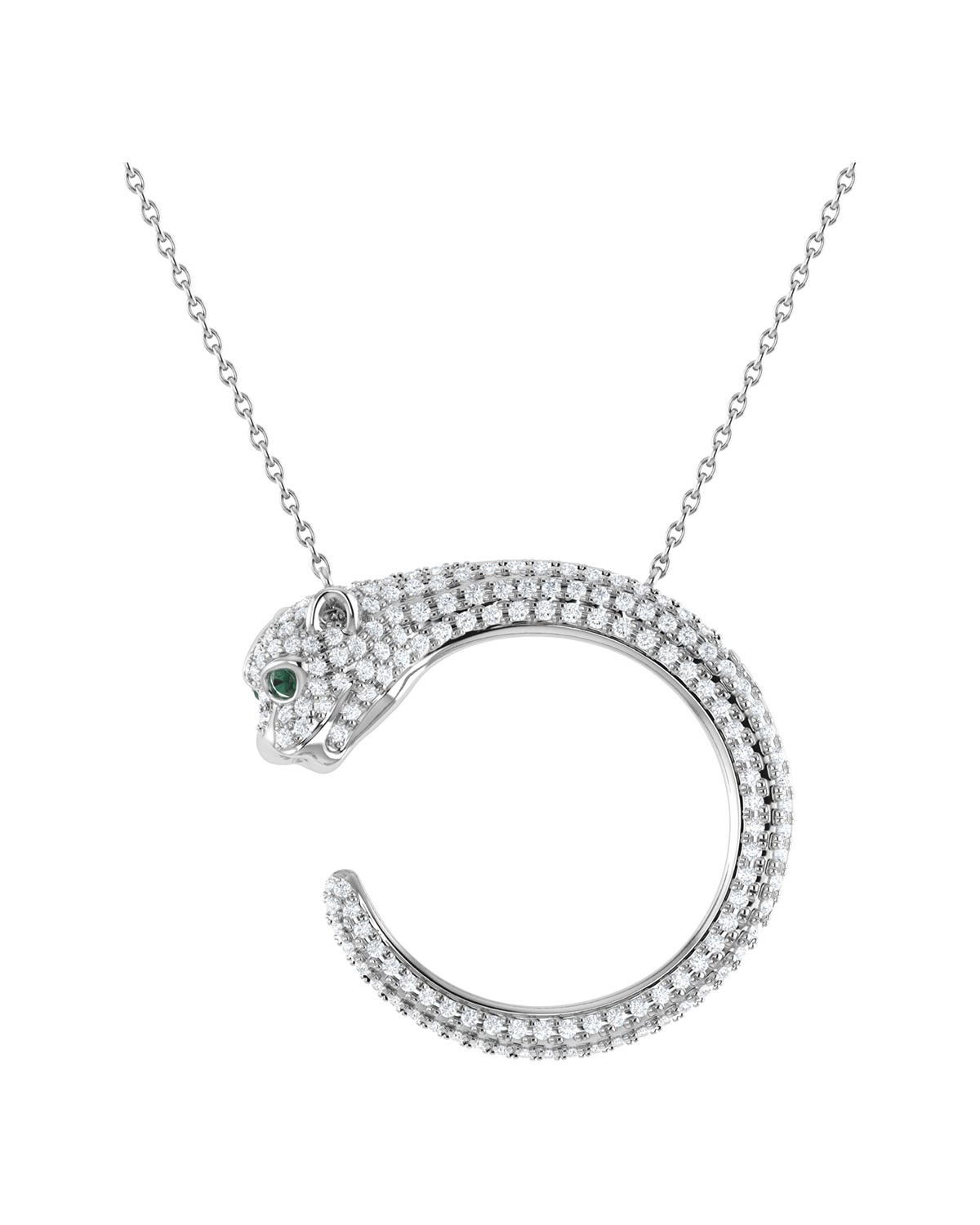 SURAJ-156-G GARGANTILLA PANTERA DE ORO BLANCO 46CM 14K CON 39PTS DE DIAMANTE Y ESMERALDA