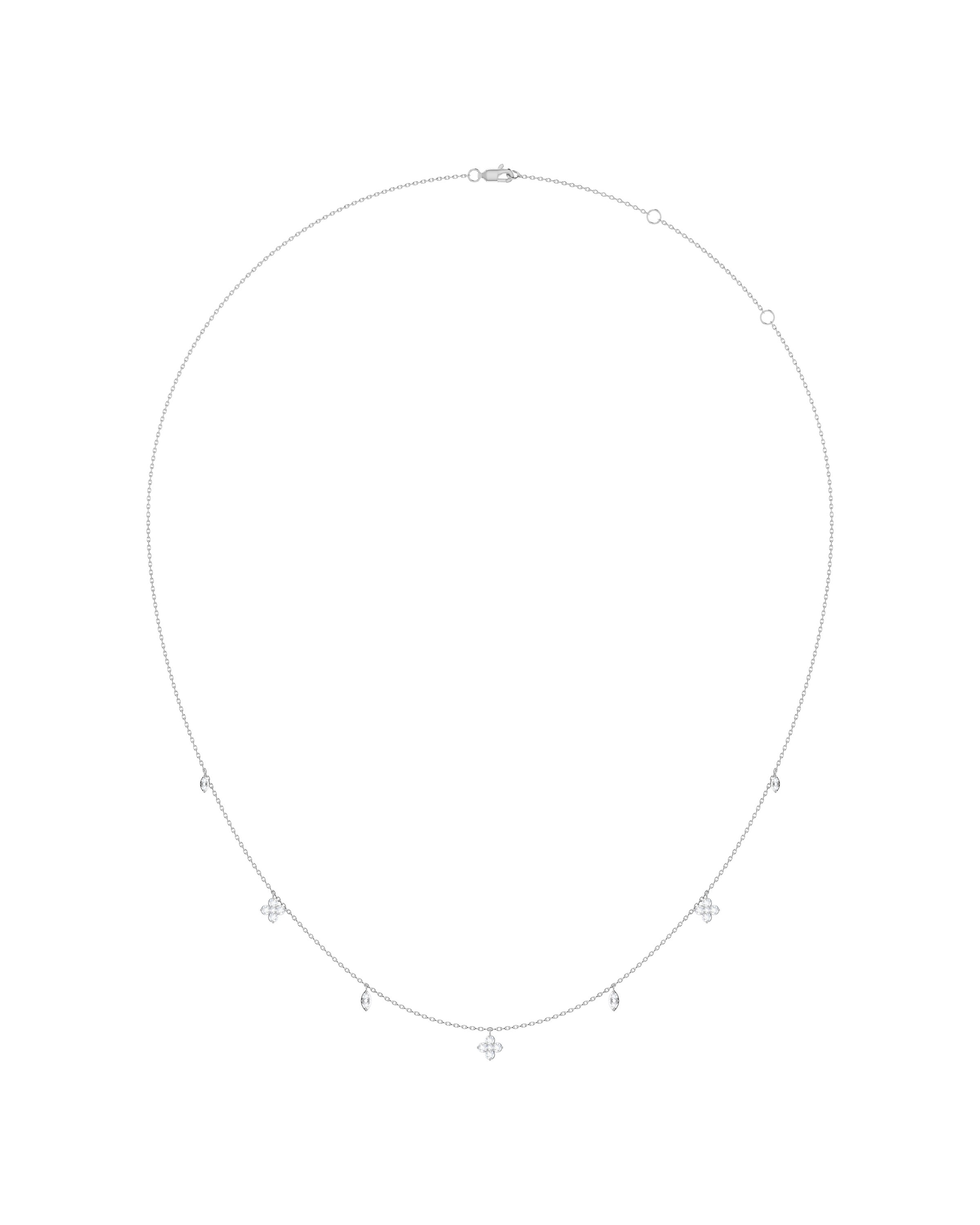 SURAJ-426-GAR GARGANTILLA DE FLORES DE ORO BLANCO 14K CON 27PTS DE DIAMANTE 45CM APROX