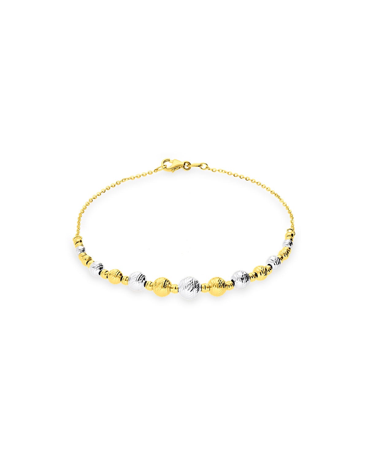Pulsera de oro amarillo 14K con esferas de oro blanco 
