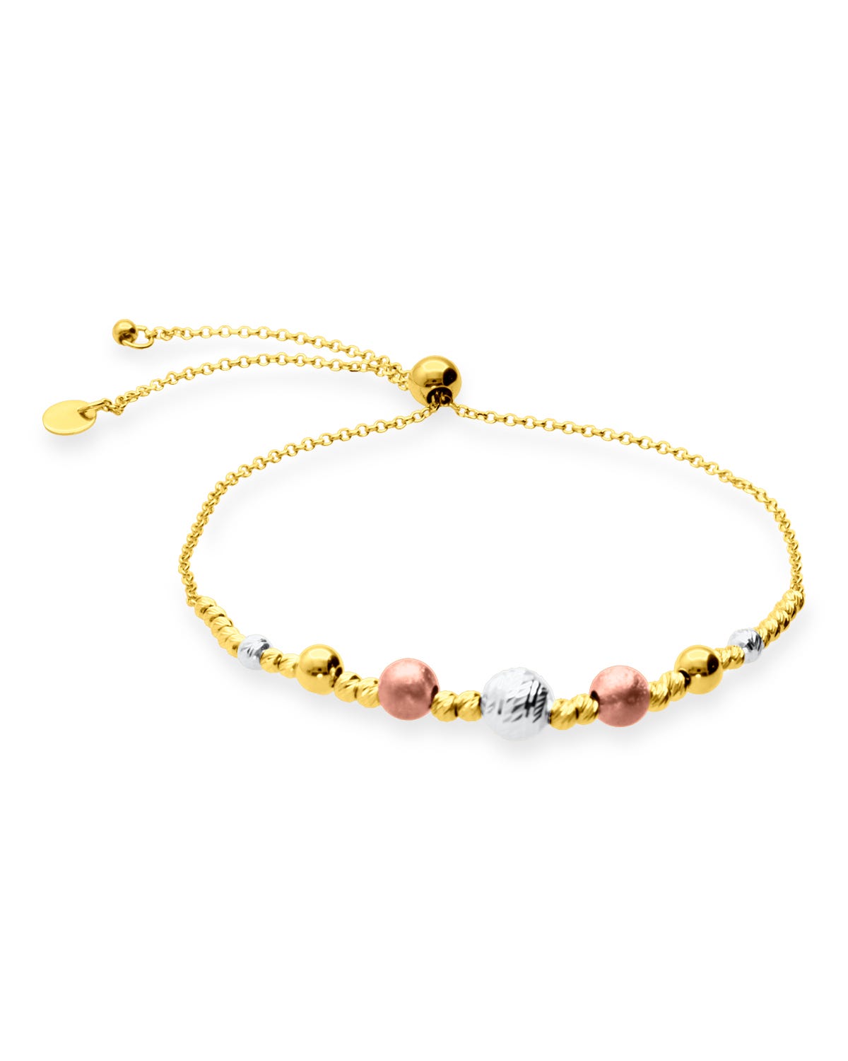 Pulsera de oro florentino 14K con siete esferas 
