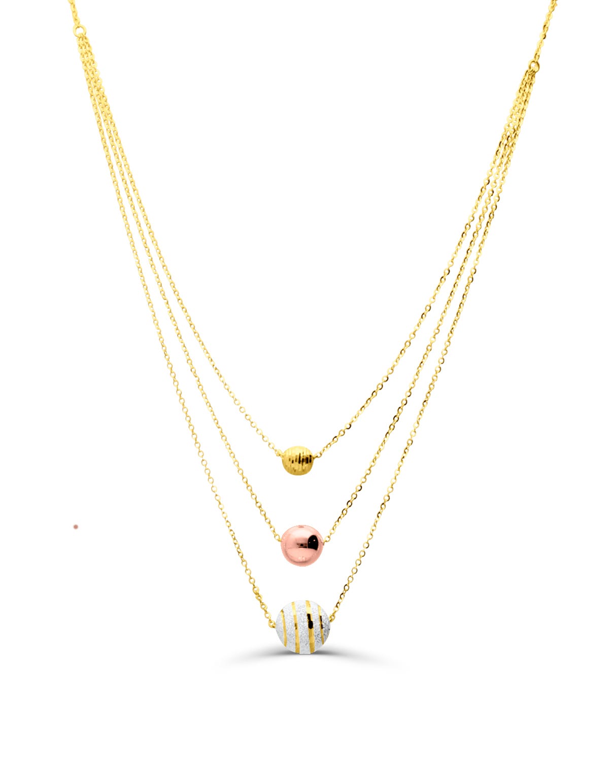 ¡Sofisticación y estilo se unen en nuestra Gargantilla de Oro Florentino 14K con 3 Esferas de Colores en Joyerías BIZZARRO! Descubre una pieza única que combina la elegancia del oro florentino de 14K