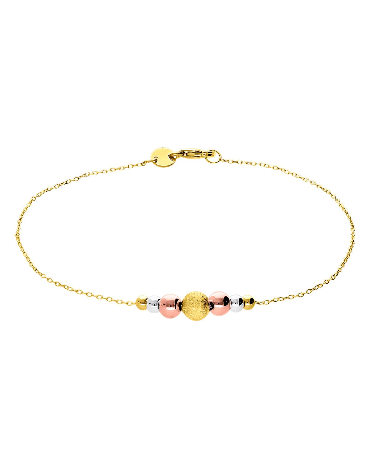 Pulsera hecha de oro florentino 14K con 7 esferas multicolor