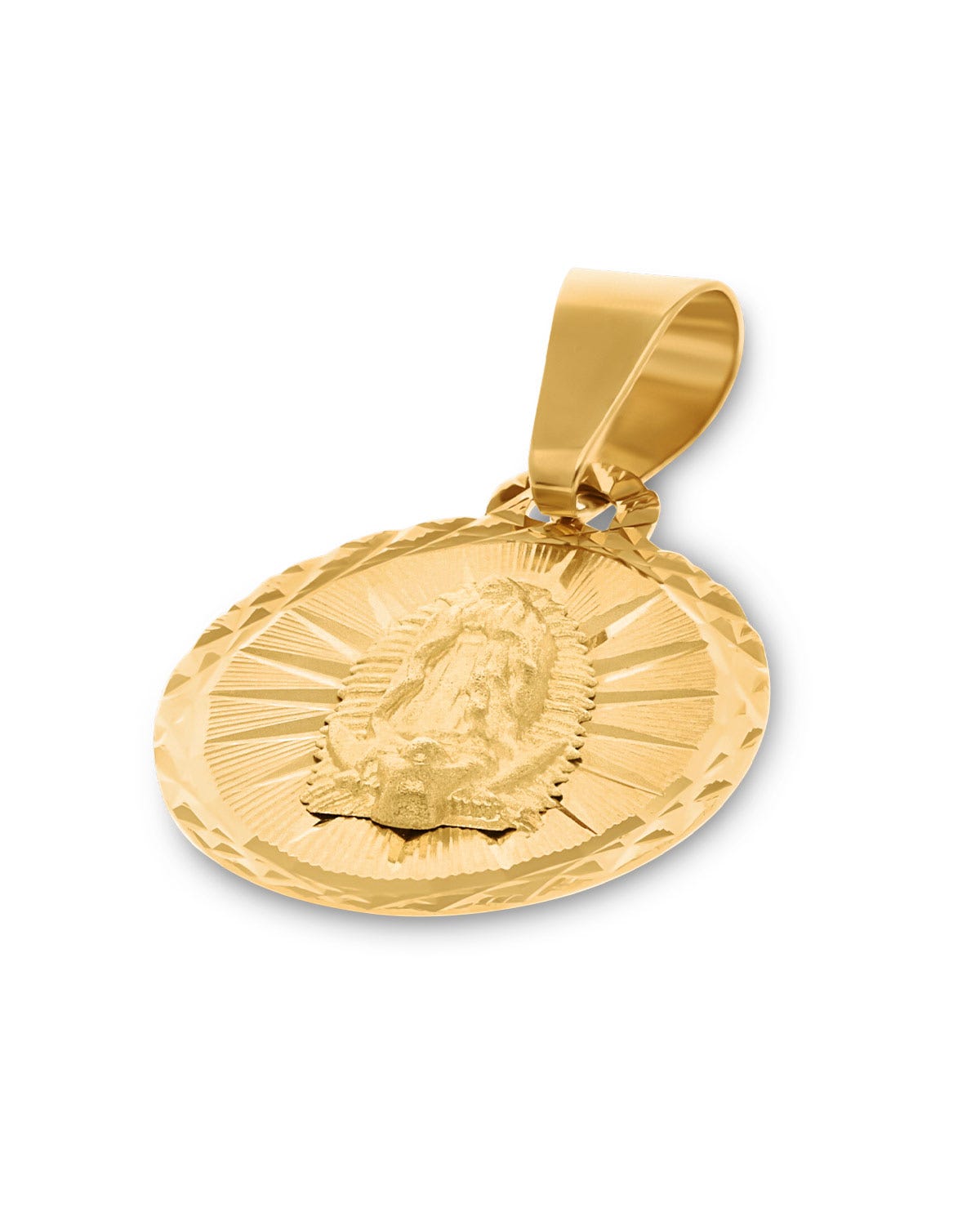 Medalla ovalada de oro amarillo 14K con imagen de la Virgen de Guadalupe 15 mm