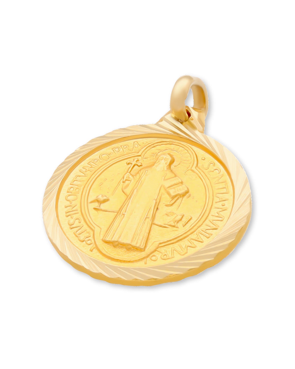 Medalla redonda de San Benito en oro amarillo 14K de 14 mm