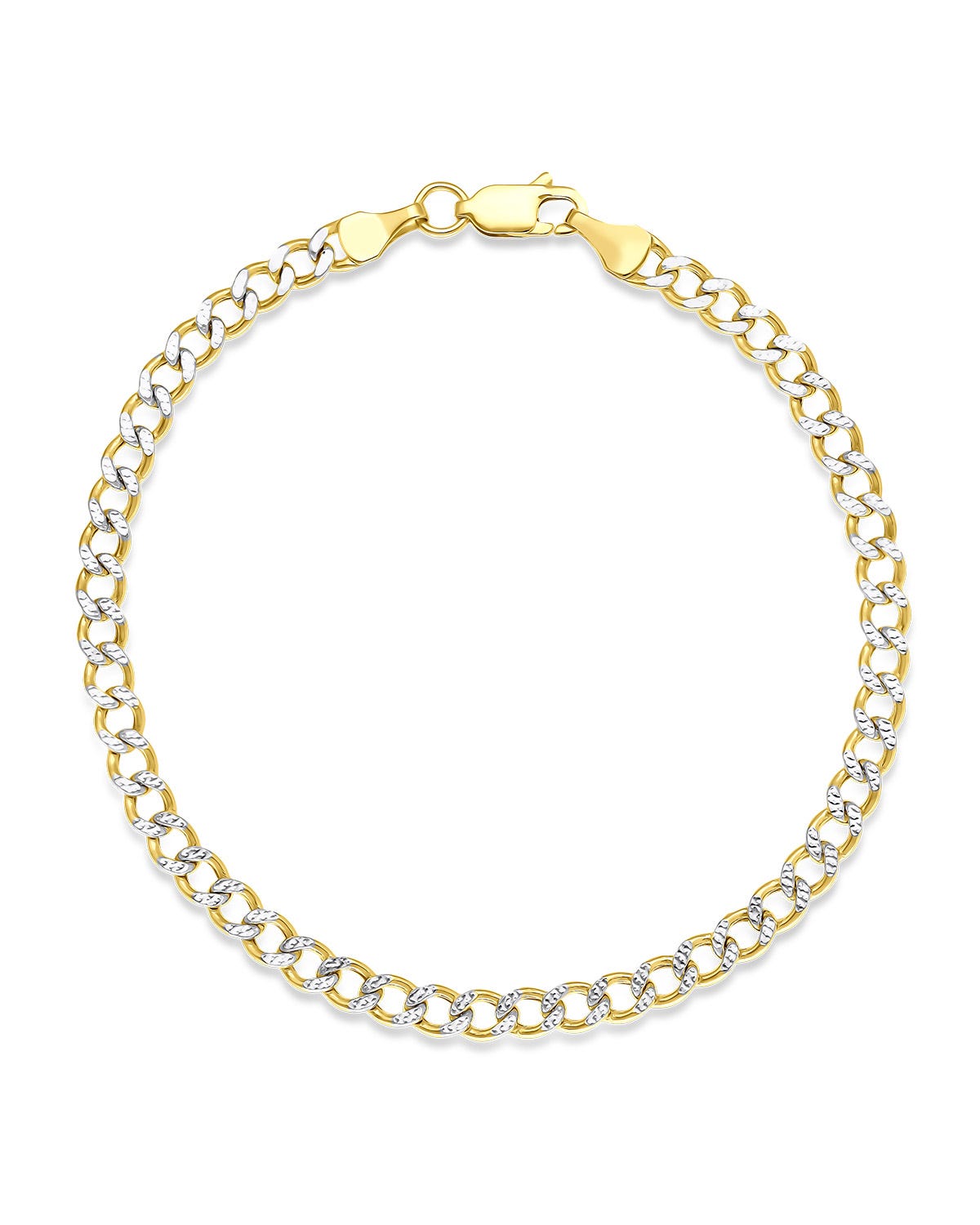 Pulsera Oro Amarillo 14K 21cm 3.8mm 1x1 con Platinado