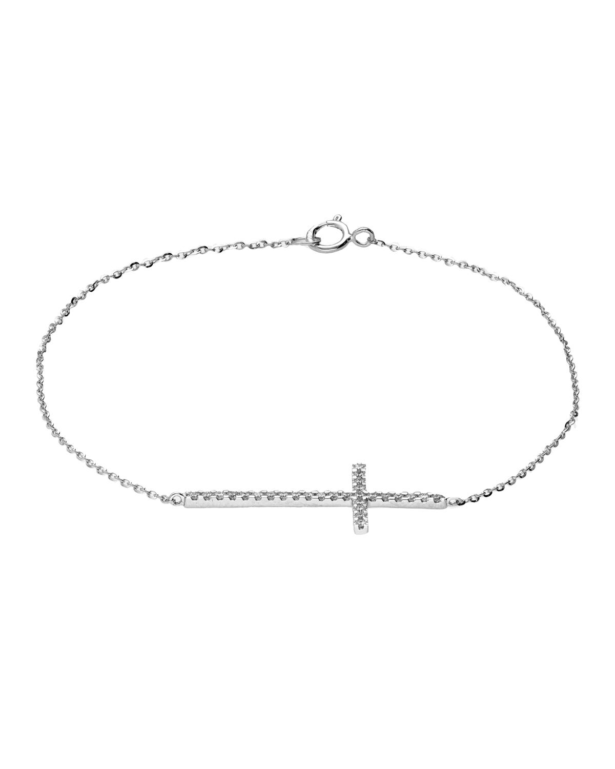 SURAJ-2-P PULSERA DE CRUZ DE ORO BLANCO 14K 18CM APROX CON 17PTS DE DIAMANTE (SI3) (I1)
