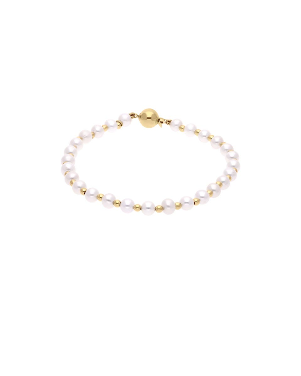 pulsera de perlas y oro amarillo 14k 
