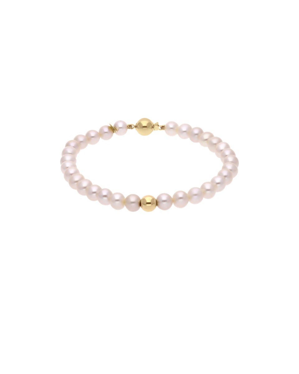 pulsera de perlas con oro amarillo de 14k
