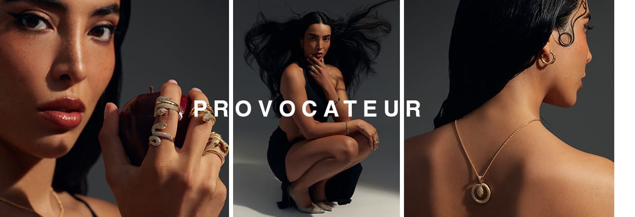 Exclusivos anillos y dijes de la colección Provocateur de Joyerías BIZZARRO: refinados detalles en oro amarillo con cautivadoras serpientes. Descubre la elegancia y la provocación en cada joya de esta colección única.