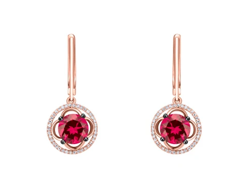 Aretes de Oro Rosa 14K con 18Pts de Diamante y Rubi