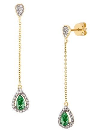 Aretes de oro amarillo con esmeraldas