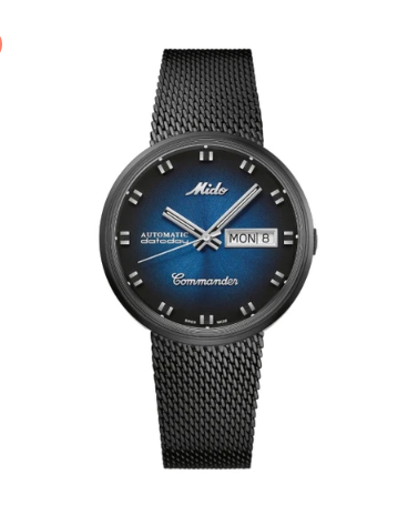 Reloj MIDO Reloj Commander, caballero, automático, caja y extensible en pvd negro, carátula azul degradado