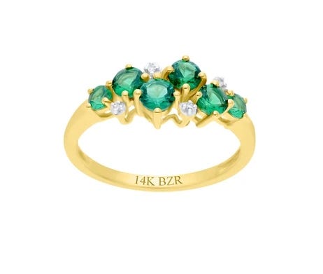 anillo de compromiso con esmeralda Anillo de Oro Amarillo 14K de Diamante y Esmeralda