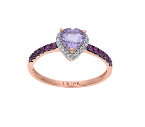 Anillo de oro rosa con amatista