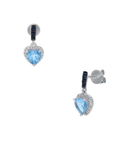 aretes de oro blanco, zafiros y topacio