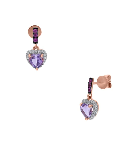 Aretes de oro rosa y amatista