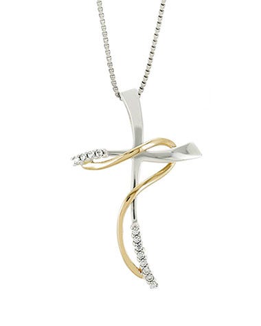 crucifijo de oro blanco y amarillo con zirconias crucifijo de oro blanco y amarillo